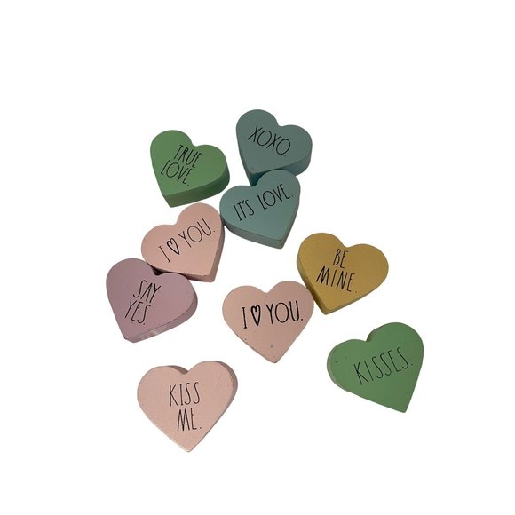 Valentines 9 Mini Wood Candy Conversation Hearts in Jar Decor Sweetheart Ornamen - Picture 10 of 10